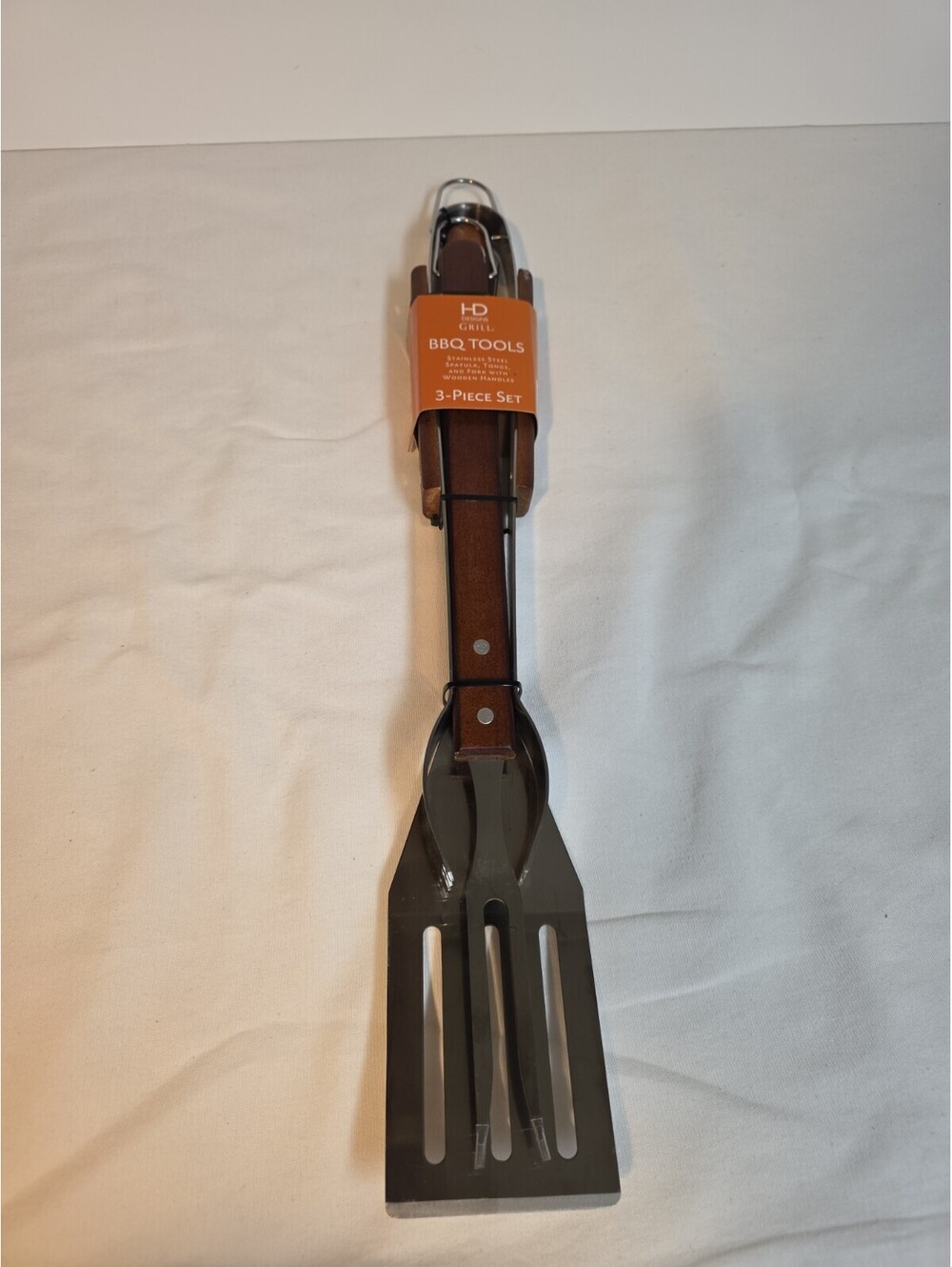 HD Designs Grill BBQ Tools 3-Piece Set Stainless Steel With Wooden Handles